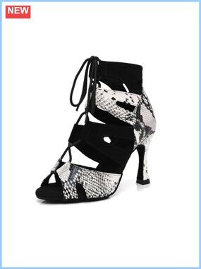 Open Toe High Heel Ballroom Dance Boots Lace Up Suede Sole Latin Salsa Tango
